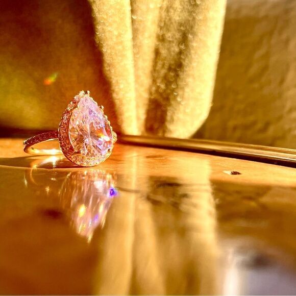 ♥️ 4.5Ct Pink Pear CZ Diamond Halo Engagement Ring 14kt Gold PRICE FIRM - Picture 13 of 17